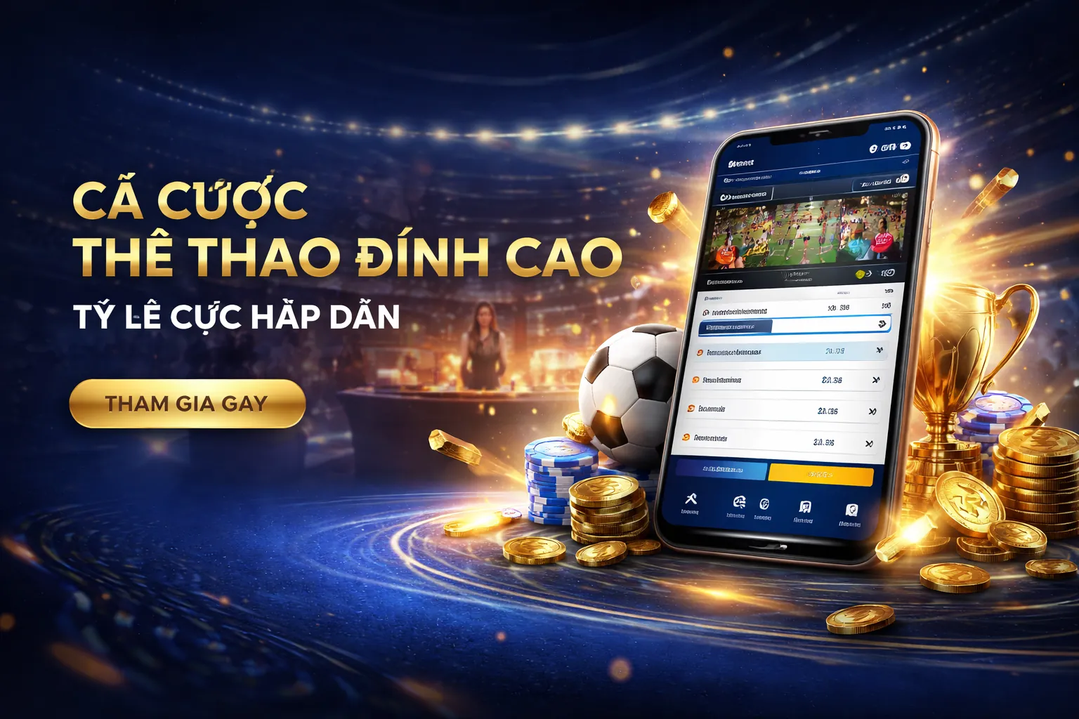 Sân vận động với đèn sáng, tượng trưng cho cá cược thể thao và chiến thắng tại vz9